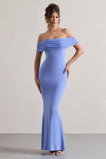Kiana Pale Blue Bardot Maxi Dress